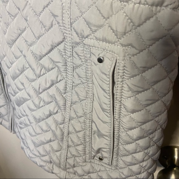 Weatherproof Light Gray Quilted Hooded Jacket L | Zip Front Warm Outerwear - Picture 10 of 13